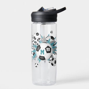 girls soccer ball blowout teal grey stars water bottle