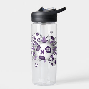 girls soccer ball blowout w purple grey stars water bottle