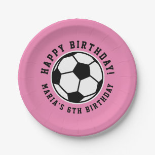 Girl's soccer ball sports Birthday custom pink Pap Paper Plate