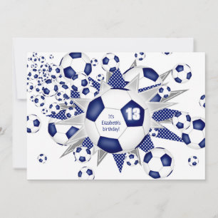 Girls Soccer birthday blue soccer ball blowout Announcement