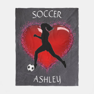 Girls Soccer Chalkboard Heart w/ Name Fleece Blanket