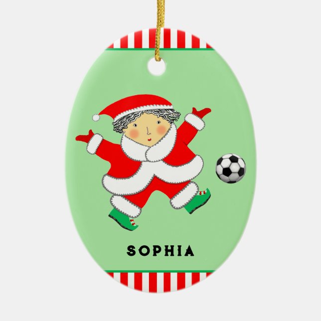 Girls Soccer Christmas Collectable Ceramic Tree Decoration (Front)