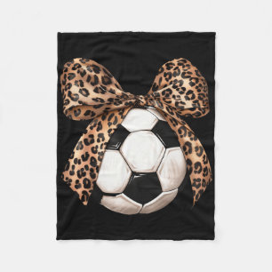 Girls Soccer Coquette Bow Leopard Cheetah Print Da Fleece Blanket