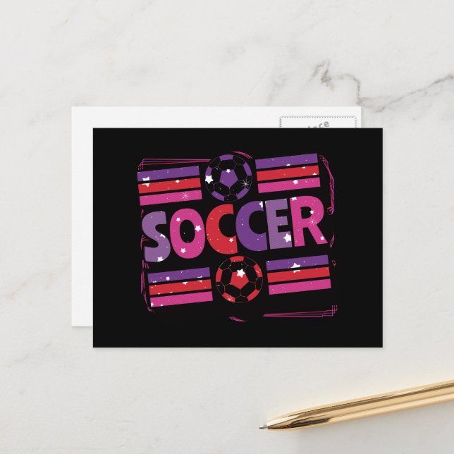 Girls Soccer Geometric Retro Typography Postcard (Front/Back In Situ)