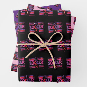 Girls Soccer Geometric Retro Typography Wrapping Paper Sheet