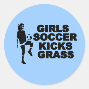 Girls Soccer Kicks Grass Classic Round Sticker