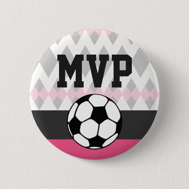 Girl's Soccer Party Custom Birthday MVP 6 Cm Round Badge (Front)
