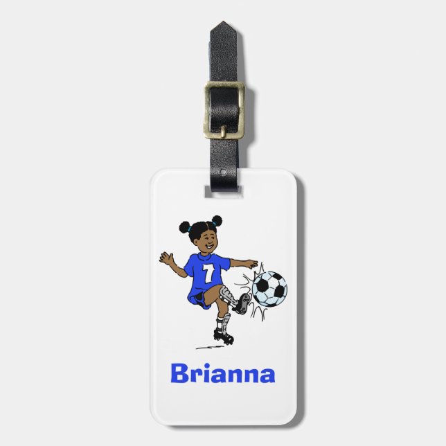 Girls Soccer Personalised Photo Template Luggage Tag (Front Vertical)