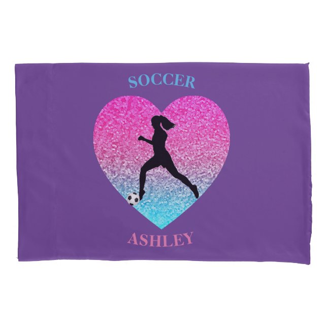 Girls Soccer Personalised Purple Pillowcase (Front)
