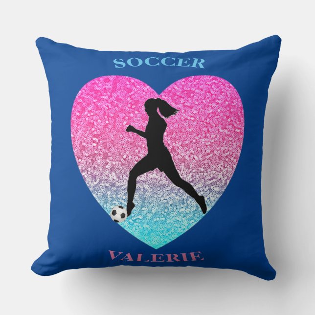 Girls Soccer Personalised Throw Pillow (Front)