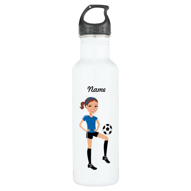 Girl's Soccer Player Personalised 710 Ml Water Bottle (Front)