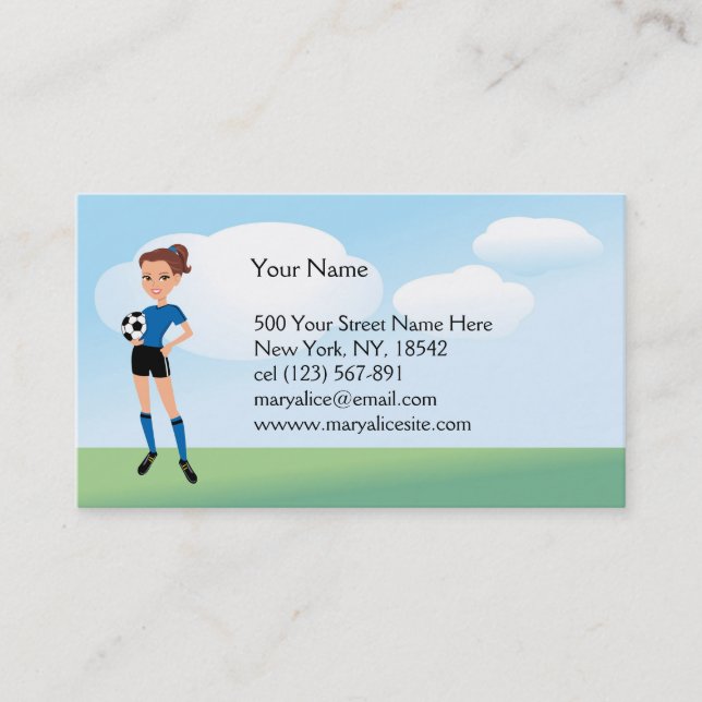 Girl's Soccer Player Personalised Business Card (Front)
