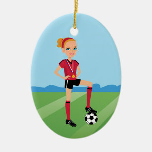 Girl's Soccer Player Personalised Ceramic Tree Decoration