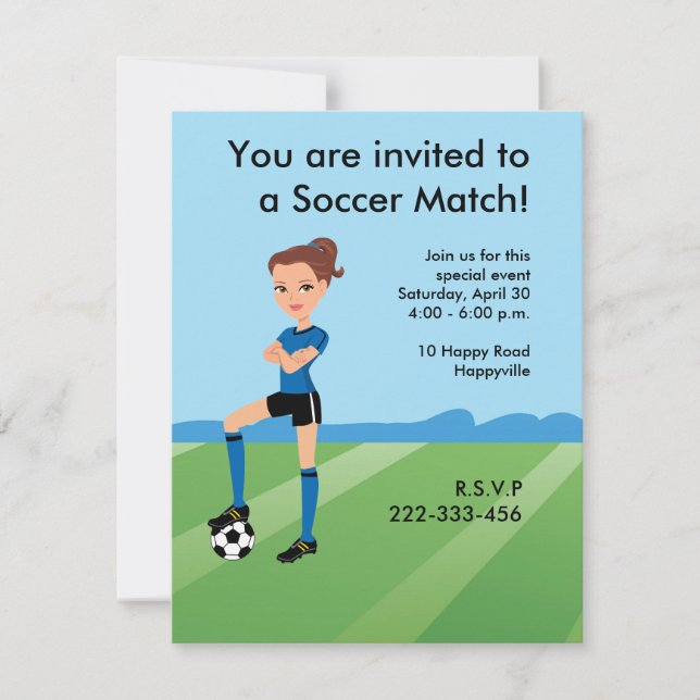 Girl's Soccer Player Personalised Invitation (Front)