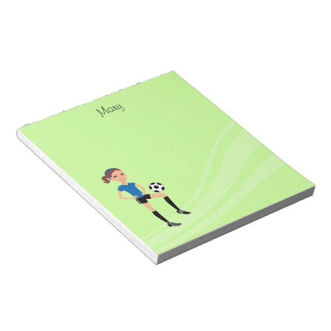 Girl's Soccer Player Personalised Notepad (Angled)