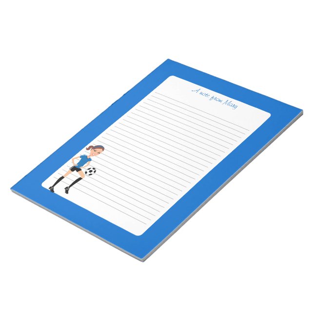 Girl's Soccer Player Personalised Notepad (Angled)