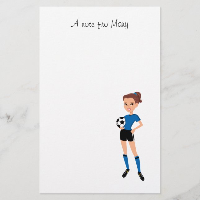 Girl's Soccer Player Personalised Stationery (Front)