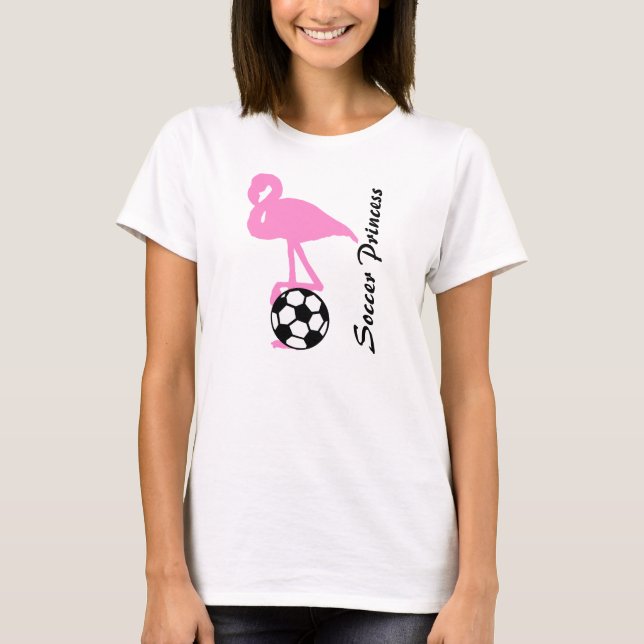 Girls Soccer Princess Pink Flamingo T-Shirt (Front)