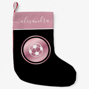 Girls Soccer Rose Gold Ball & Pretty Girly Name Small Christmas Stocking