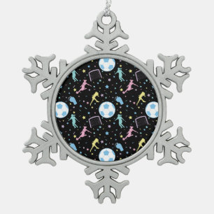 Girls Soccer Silhouettes Stars and Sparkles Snowflake Pewter Christmas Ornament