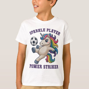 Girls Soccer Sparkle Player Unicorn Power Striker T-Shirt