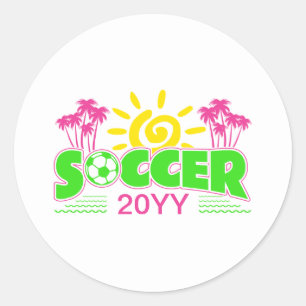 Girls Soccer Sunshine Palm Trees Classic Round Sticker