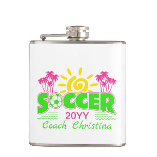 Girls Soccer Sunshine Palm Trees Hip Flask
