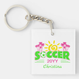 Girls Soccer Sunshine Palm Trees Key Ring