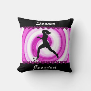 Girls Soccer Swirls and Glitter Hearts  Cushion