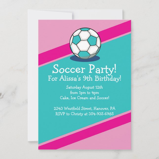 Girls Soccer Themed Birthday Party Invitations (Front)