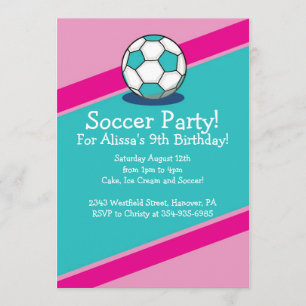 Girls Soccer Themed Birthday Party Invitations