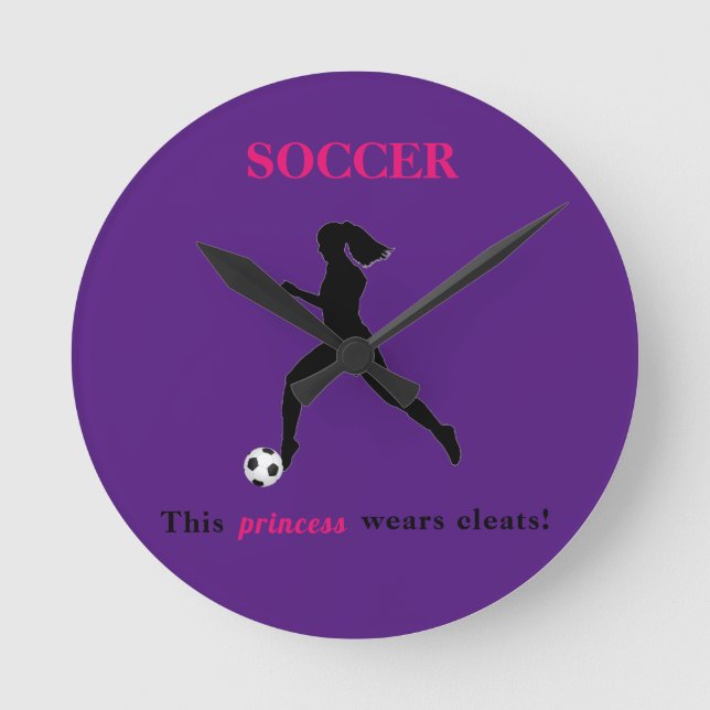 Girls Soccer - This princess wears cleats! Round Clock (Front)