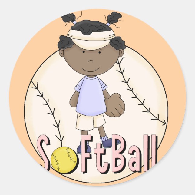 Girls Softball African American t-shirts and Gifts Classic Round Sticker (Front)