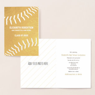 Girl's softball athlete graduation party gold foil card