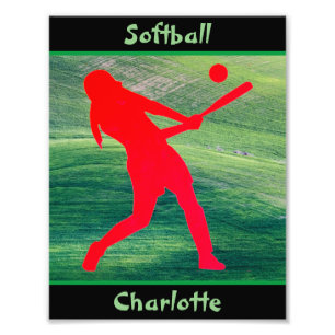 Girls Softball Batter Up on Green Photo Print