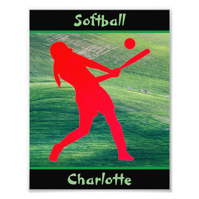 Girls Softball Batter Up on Green Photo Print (Front)
