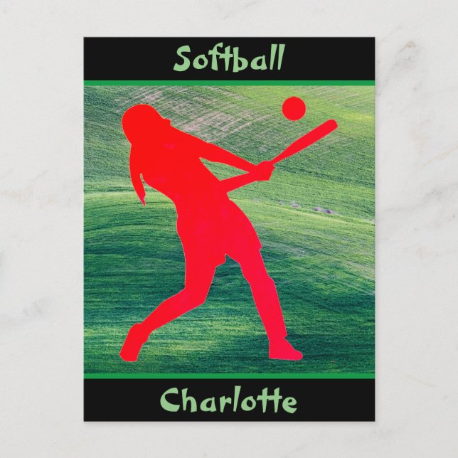 Girls Softball Batter Up on Green  Postcard (Front)