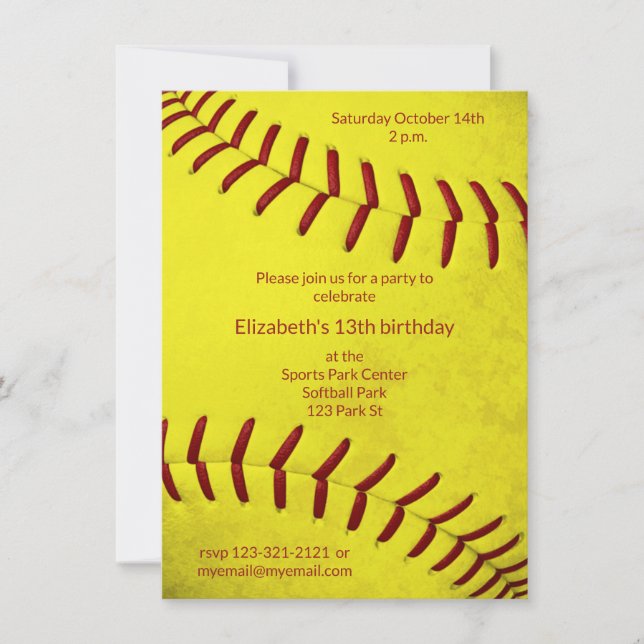 girls softball birthday or team party invitation (Front)