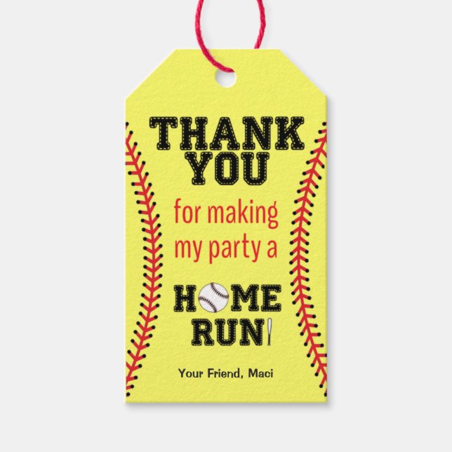 Girls Softball Birthday Party Gift Tags (Front)