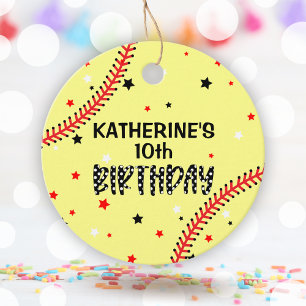 Girls Softball Birthday Party Round Favour Tags