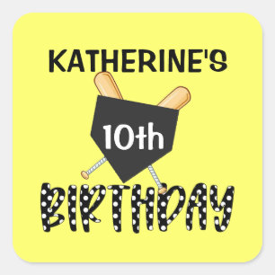 Girls Softball Birthday Party Square Sticker