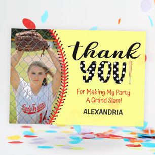 Girls Softball Birthday Party Thank You Card