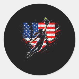 Girls Softball Outfielder Mid Catch Red White Blue Classic Round Sticker