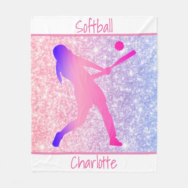 Girls Softball Pastel Fleece Blanket (Front)