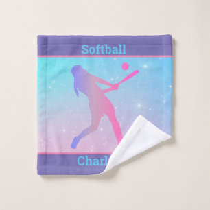 Girl's Softball Pastel Wash Cloth Towel
