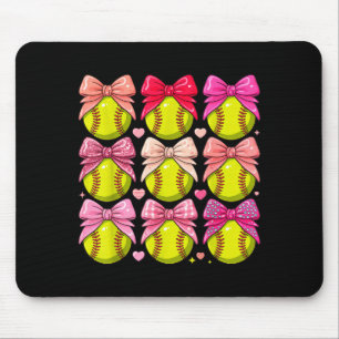 Girls Softball Pink Coquette Bow Softball Vibes Mouse Mat
