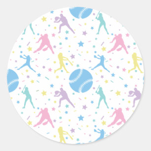 Girls Softball Player Stars Classic Round Sticker