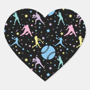 Girls Softball - Women Players with Stars Heart Sticker