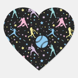 Girls Softball - Women Players with Stars Heart Sticker