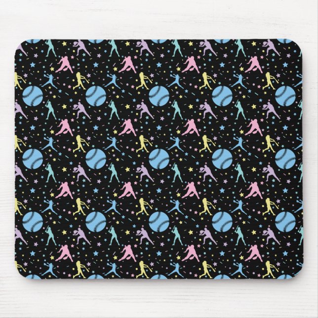 Girls Softball - Women Players with Stars Mouse Mat (Front)